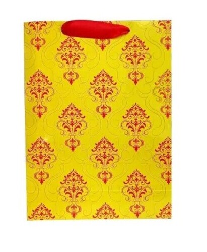Printed Paper Bag - Medium Size 30x23x9cm, Yellow Color, Rope Handle, Customized Design Options, Recyclable Material
