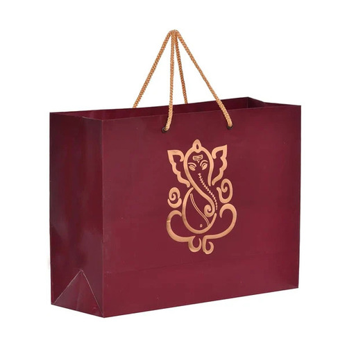 Printed Paper Carry Bags - Kraft Paper, 120 GSM, Maroon Color | Eco-Friendly, Biodegradable, Customizable Designs and Patterns, Maximum Load 5 kg