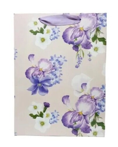 Purple Flower Print Paper Gift Bag