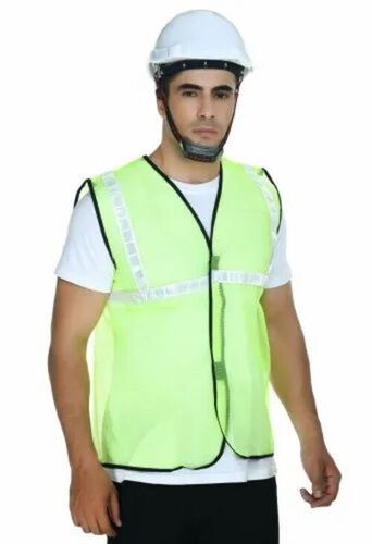 Reflective Net Safety Jacket - 100% Washable Net Material, Green Color | Light Weight, Unisex Design, V-neck Neck Style, Summer Work Wear