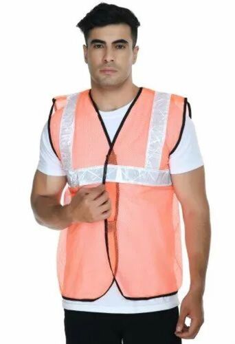 Reflective Safety Jacket - 100% Pure Net Material, Light Weight Design | Red Color, V Neck Style, Unisex Summer Work Wear