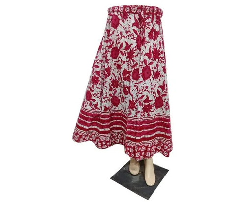 Rose Print Cotton Skirt - 130 GSM, Skin-Friendly Fabric, All Sizes Available, Casual Summer Wear in Red and White
