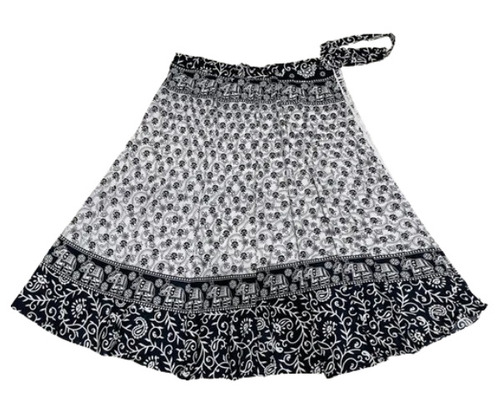 Wrap Around Skirts - Cotton, All Size, White and Black Floral Printed | Washable, Skin Friendly, Casual Ethnic Wear for Ladies