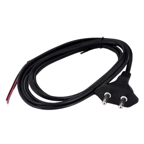 2 Pin Flat Power Cord - 1.5 Meter, Durable PVC Insulation, Black Color, Copper Conductor, 3 Ampere Rating, Fine Finishing, Electric Power Source