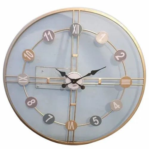 Analog Round Wall Clock - Brass, 24 Inch Diameter, Golden Finish | Home and Office Use, Wall Mounted Design