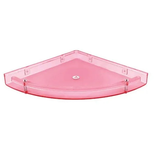 Bathroom Acrylic Corner Shelf - Triangle Shape, 12" Size, Glossy Pink Finish | Wall Mounted Design, Box Packaging