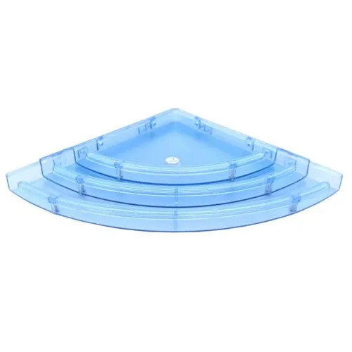 Blue Bathroom Acrylic Corner Shelf - 8" Size, 6 mm Thickness | 3 Shelves, Wall Mounted, Glossy Finish in Vibrant Blue Color