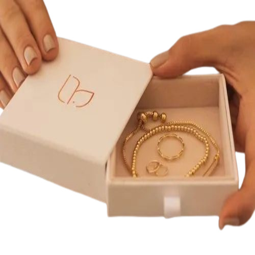 Jewellery Box - Cardboard 4x4x2 Inches | White Printed Design Folding Ideal for Gifts