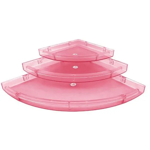 Pink Acrylic Corner Shelf - Triangle Shape, 10" Size | Glossy Finish, Wall Mounted Design for Bathroom Space Optimization