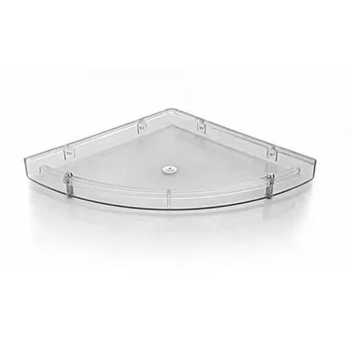 Unbreakable ABS Corner Shelf - Triangle Shape, 14" Size, Wall Mounted, 5 mm Thickness | Transparent Color, Glossy Finish, 1 Shelf Design