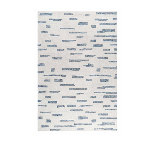 Wool Hand-Tufted Rectangular Floor Rug - 10mm Thickness, White and Black Shaggy Pattern, Anti-Slip and Washable Features
