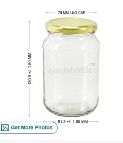 Round Glass Honey Jar - 500 Gm Capacity | Transparent, Ideal for Beverages, Plain Design, New Quality