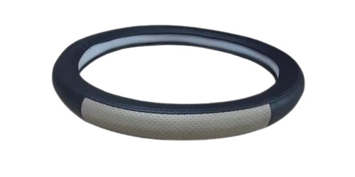 Black & Grey Car Steering Cover - Rexine Material, Customized Size, Round Shape, Fine Finished | Designed for Four Wheelers, Plain Pattern