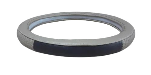 Car Steering Cover - Rexine Material, Customized Size, Black & Grey Color | Round Shape, Fine Finished, Plain Pattern For Four Wheelers