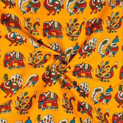 Cotton Kalamkari Fabric - Pure Cotton, Multi-Color | Washable, Shrink Resistant, Ideal for Textile Industry Applications