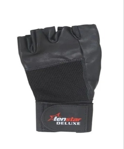 Gym Gloves Deluxe - Leather, Half Finger, Black | Breathable, Flexible, Stylish, Comfortable for Gym and Sports