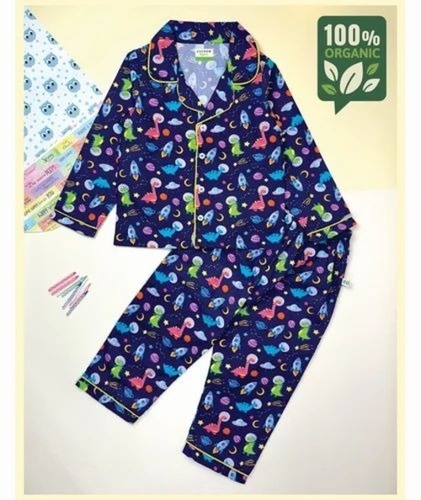 Cotton Pajama Set - Size 0-8 Yrs, Navy Color | Full Sleeve Design, Good Quality for Boys