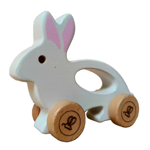 Rabbit Toy Car - Wooden Construction, Lightweight Design | Cute Rabbit-Themed in White, Pink, and Brown for Imaginative Play