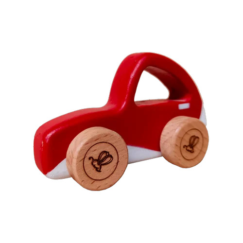 Wooden Toy Car - Wooden Material, For Ages 18 Months and Up - Vibrant Red Color, No Batteries Required