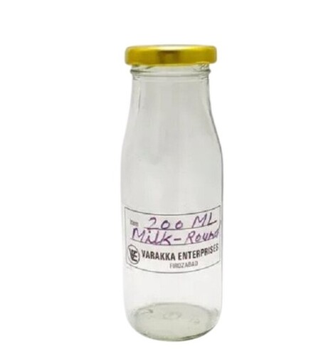 200ml Milk Round Glass Bottle - Glass Material, 200ml Size, Transparent Color | Leak Resistant, Lightweight, Pocket Friendly Rates
