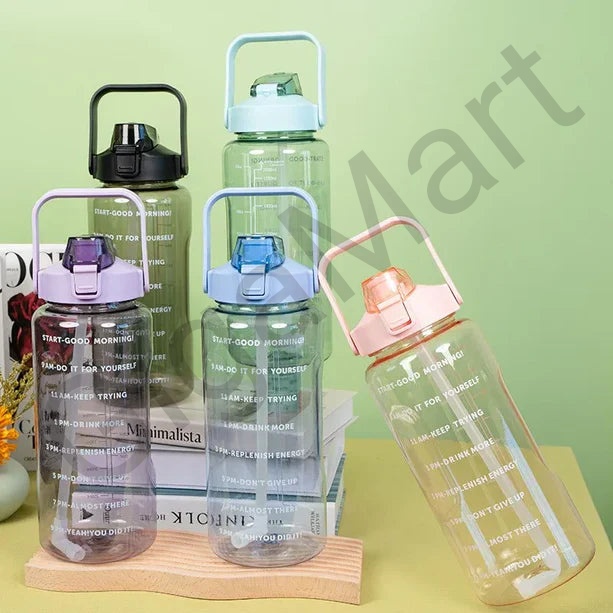 2L Transparent Motivational Water Bottle with straw BPA-Free Sports Bottle