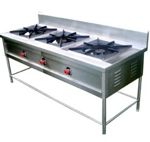 3 Burner Range - Stainless Steel, Rectangular Design, High Quality, Silver Finish