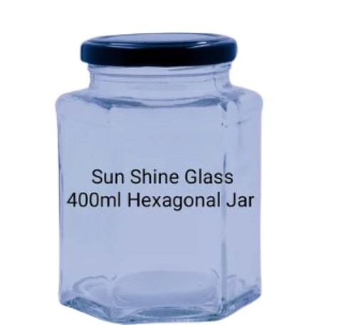 400ml Hexagonal Food Storage Glass Jar - Transparent Glass, Standard Size | Made with Crack Resistance Material, Plain Design, Timely Delivery