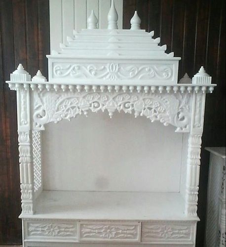 Designer Marble Temple - Carved White Marble, Customized Size, Square Shape | Scratch Resistant, Easy to Clean, Washable, Traditional Hinduism Theme