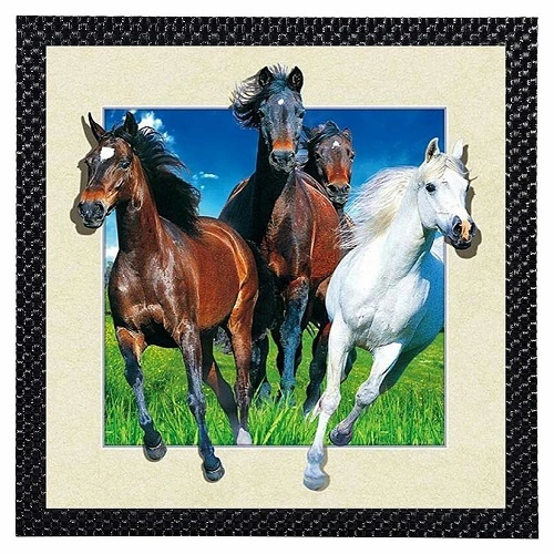 Horse Painting - Multi-Color, Hand Painted & Printed on High-Quality Wood Base | Vibrant Artwork with Dynamic Movement and Expression for Various Interior Styles