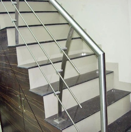 Interior Stainless Steel Railings - 50mm Diameter, Silver Color | Customized Size, Floor Mounting for Stairs
