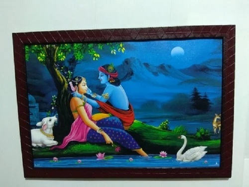 Radha Krishna Painting - Wooden Frame, Matte Finish, Multi-Color, Hand-Painted & Printed on Canvas, Box Packaging | Indian Style, With Frame