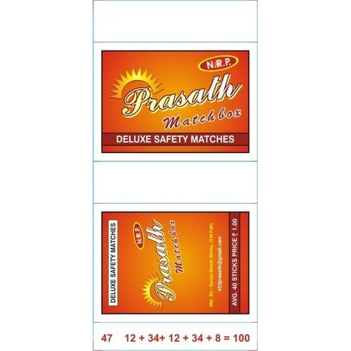 Safety Match Box - Wooden And Wax Material, 30 Matchsticks In Printed Cuboid Box | Ideal For Home, Brown Match Head Color
