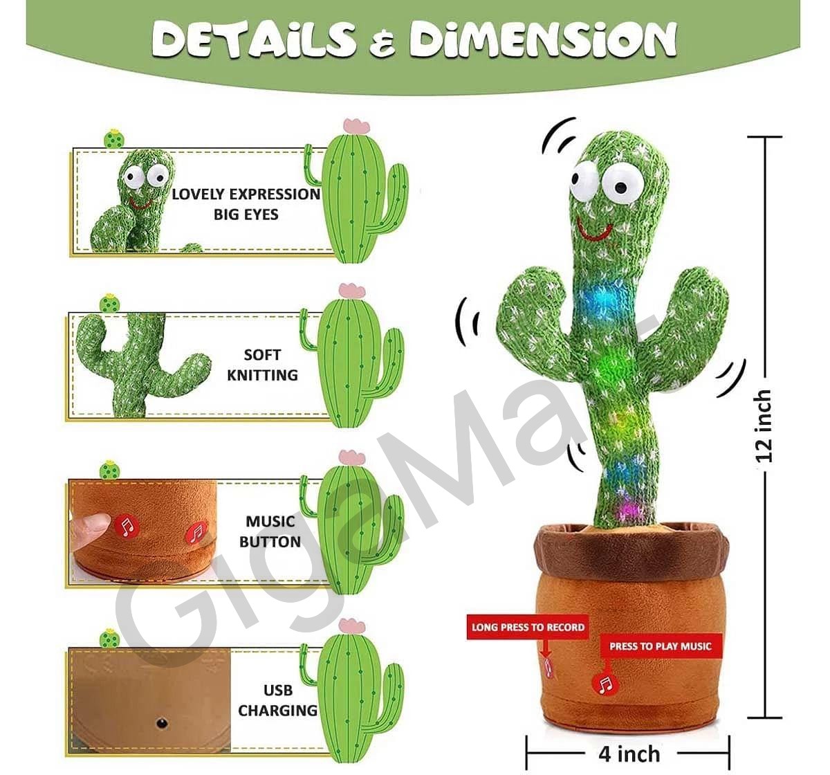 Talking Cactus Baby Toys for Kids Dancing Cactus Toy
