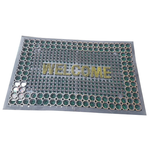 PVC Welcome Door Mat - 40x60 cm, Grey and Golden | Abstract, Anti-Slip, Waterproof, Shrink Resistant