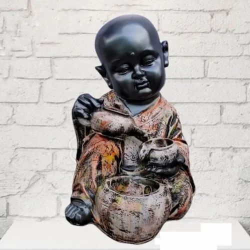 Buddha Tabletop Fountain - Fiber Material, 14x9x16 Inch Dimensions, Black Color | Ideal for Home Decoration