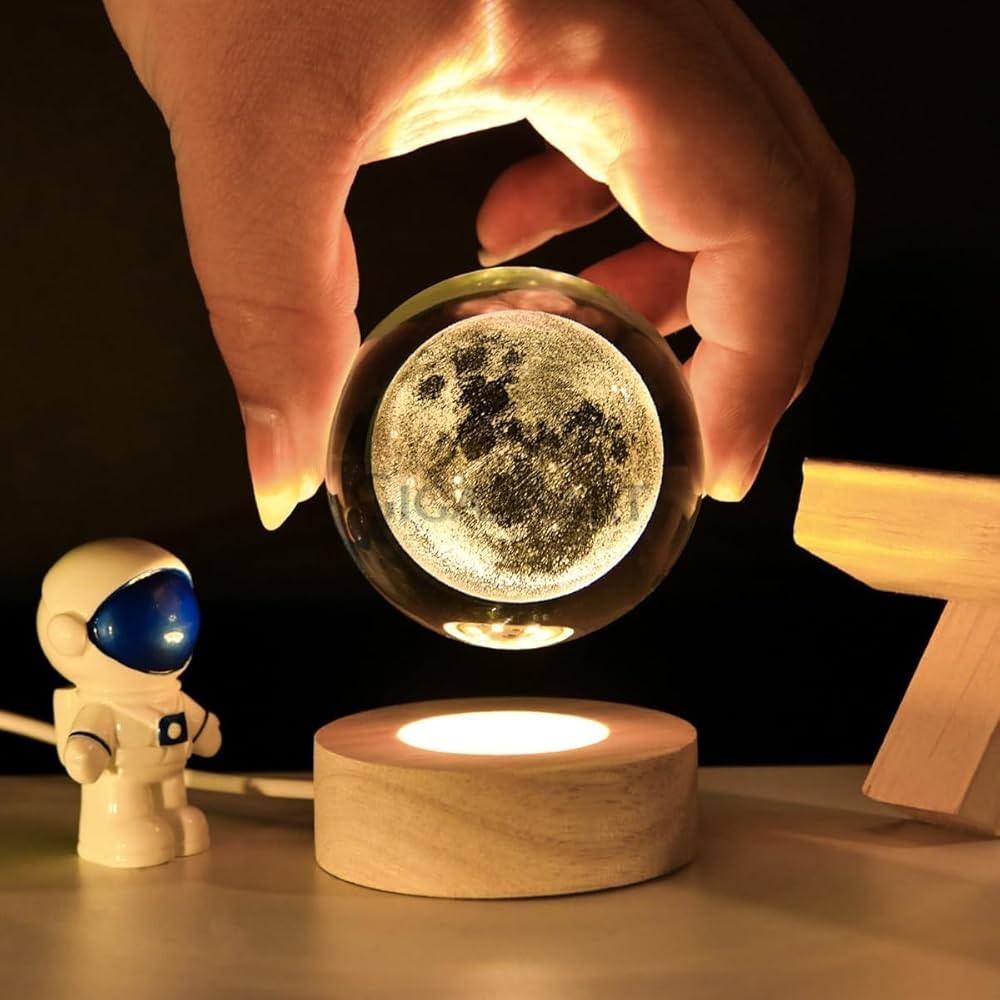 Crystal Ball Night LED 3D Moon Lamp with Wooden Base with Removable Glow Night Lamp