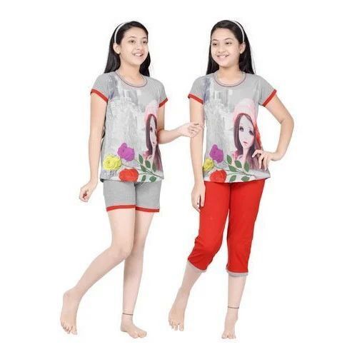 Girls Fancy Night Dress - Cotton Sizes S-XL Printed Patterns in Various Colors | Comfortable Fit Breathable Material Lightweight Stylish Designs Elastic Waistband Easy to Wash Cozy Feel