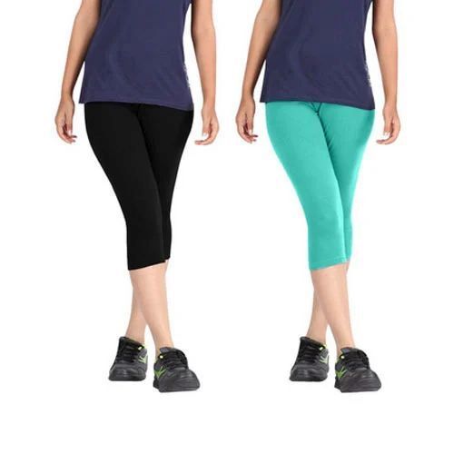 High Design Womens Capris - Cotton Blend, XS and XXS Sizes | Green and Black Plain, Stretchable Material, Elastic Waistband, All-Season Wear, Soft Texture, Chic Patterns for Casual and Dressy Options
