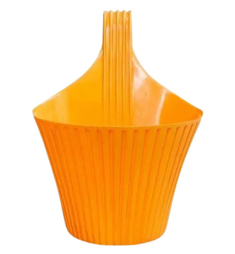 Hook Flower Pot - Plastic, 9 Inch , Yellow Color with Striped Design, Fine Finished, Very Good Shape, Durable for Garden Use