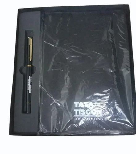 Leather Diary And Pen Corporate Gift Set - Color: Black