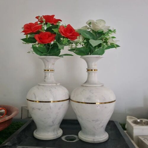 Marble Flower Pot - 12 Inch Vertical Design, Pink Traditional Indoor Decoration