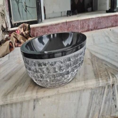Marble Stone Washbasin - 17" x 17" x 4" Textured Black Tabletop Design | Customizable Size Options for Bathroom Elegance