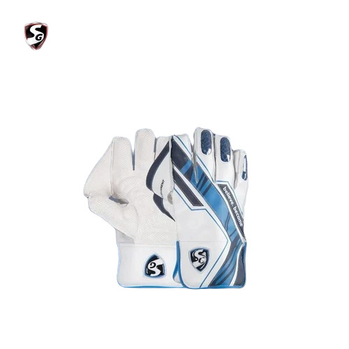 Sg Wicket Keeping Gloves - Leather, Large Size | Premium Quality, Lightweight, Unisex Design, White Color, Printed Details