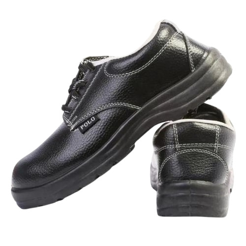 Steel Toe Polo Safety Shoes - Leather, Customized Size, Black | Durable, Comfortable, Polished Finish, Low Ankle Lace Design, 6-Month Warranty