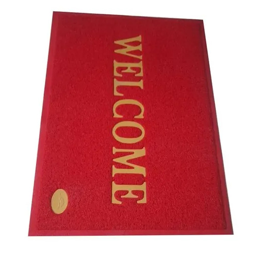 Welcome Rubber Door Mat - Rubber, 24 x 30 Inch, Red, 10 mm Thickness | Anti-Slip, Washable, Rectangular, Plain Design for Home and Hotel