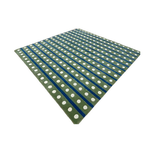 Cotton Hand Tufted Floor Rugs - Polished Cotton, 8x5 Feet, Modern Design in White and Green | Washable, Anti Slip, Printed Pattern for Home and Hotel Use