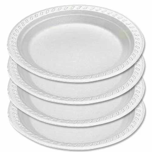 Disposable Thermocol Plate - 100 Pieces, Oil-Resistant, Recyclable, Biodegradable, Sturdy Quality, Single-Use, Smooth Surface, Compact Design, Food Safe