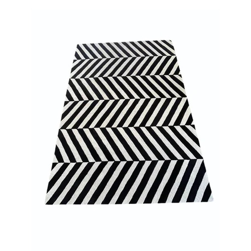 Hand Tufted Runner Zigzag Floor Rugs - Wool Material, Rectangular Shape, White and Black Colors | Corrosion Proof, Easy To Fit, Anti Slip