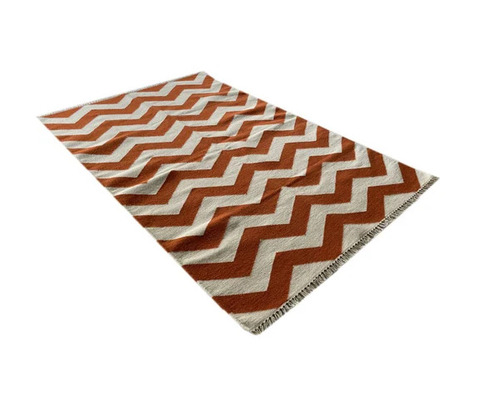 Handloom Wool Cotton Kilim Rugs - Wool 80% Cotton 20% Rectangular Red & White | Modern Design Anti-Slip Stain Resistant Waterproof