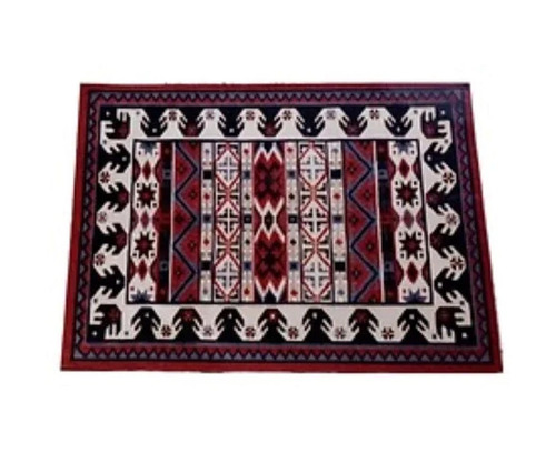 Maroon Rectangular Kilim Handloom Rugs - Wool 80% Cotton 20% Multicolor Printed | Washable Anti Slip Ideal for Home and Hotels